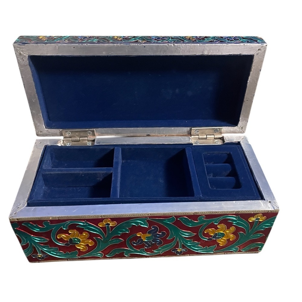 Handmade meenakari jewelry box from India,laminated sheet metal, painted enamel - Picture 6 of 9